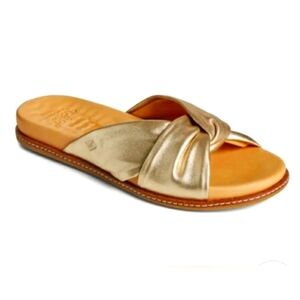 Sperry Gold Slide Sandals with Knotted Design